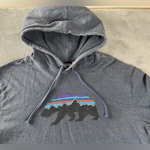 Patagonia Bear Midweight Hoody XL Steel Blue Graphic Good Organic Cotton
